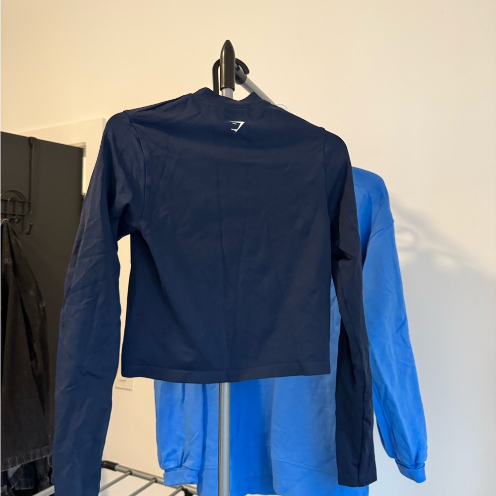 Gym Shark Navy Long Sleeve Cropped Zip Up